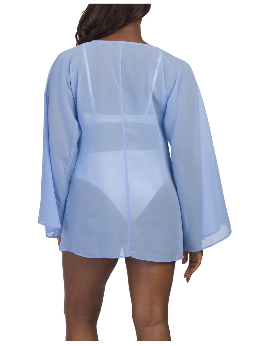 Sheer Light Blue Swim Cover-Up Tunic with Decorative Clasps - Picture 2 of 3